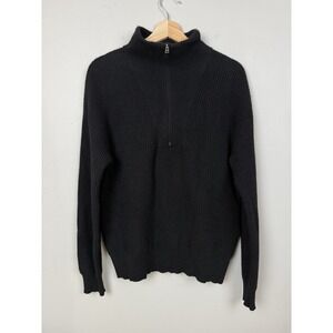 THEORY Black Knit Wool Cashmere Blend Ribbed Sweater Zip Pullover Luxury Men's L